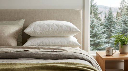EcoComfort Serenity Trio organic pillows stacked on a bed - Best Pillow in Canada