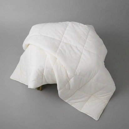 White duck feather duvet, top-down view